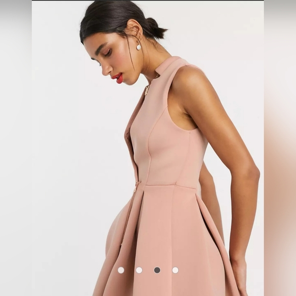 ASOS DESIGN Midi Dress with Zip Detail in Blush Pink, US 2 - Picture 3 of 8
